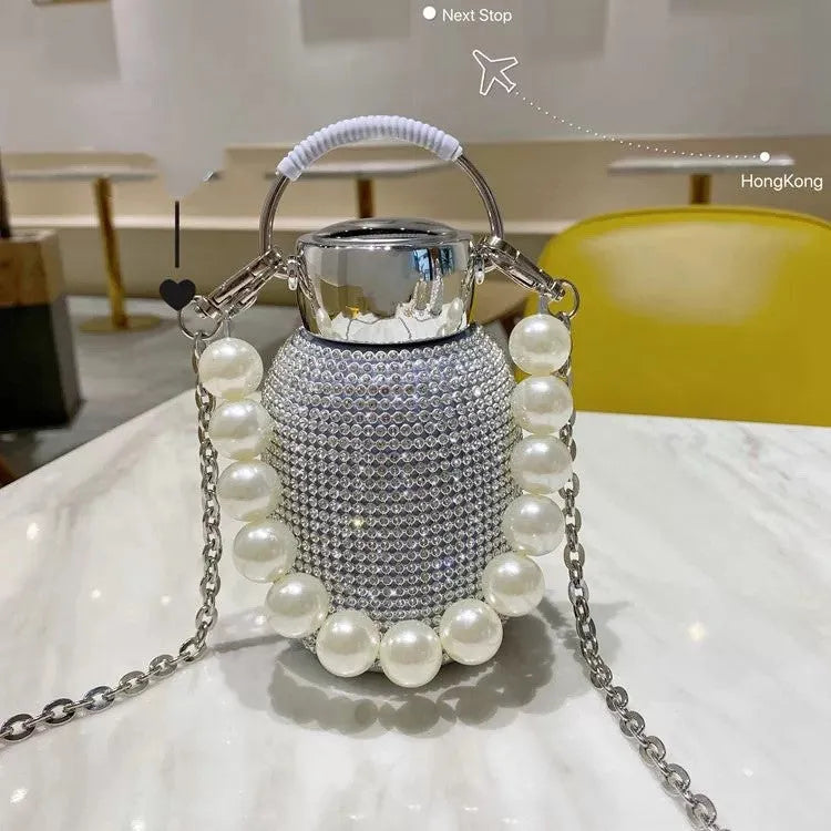Diamond-Studded Pot-Bellied Mug with Pearl - Bellarte Enchanté Diamond-Studded Pot-Bellied Mug with Pearl
